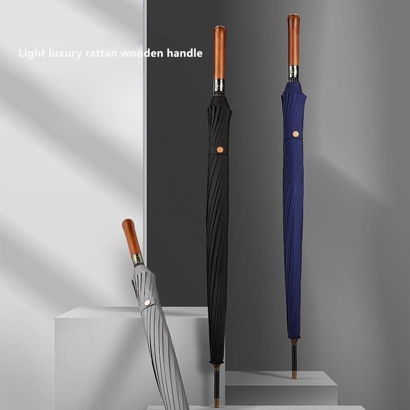 Golf Umbrella - 自動開閉式木製ハンドル傘 16本骨 大型 耐風ストレートハンドル 高級強化ビジネスゴルフ傘