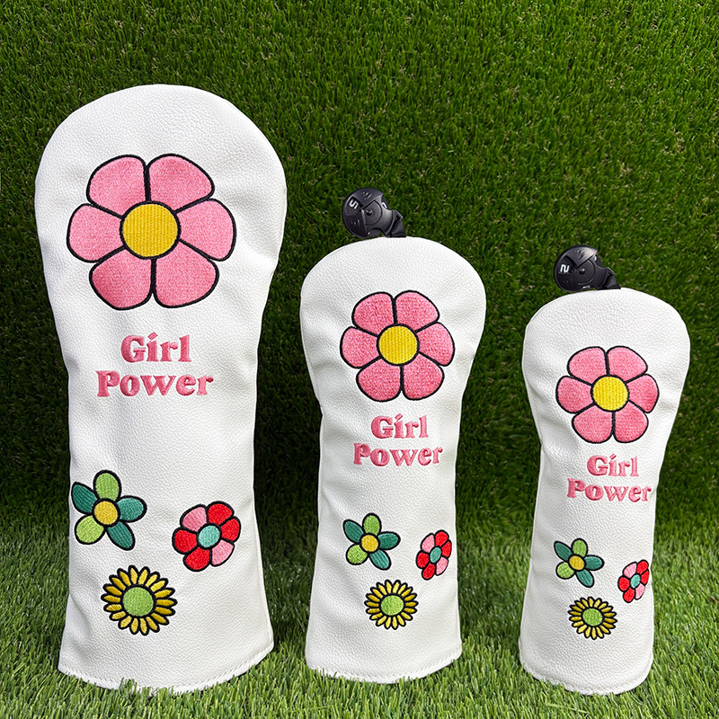 Golf Driver - フラワーゴルファー ギフト ゴルフクラブヘッドカバー ホワイト プレミアムレザー ゴルフドライバー