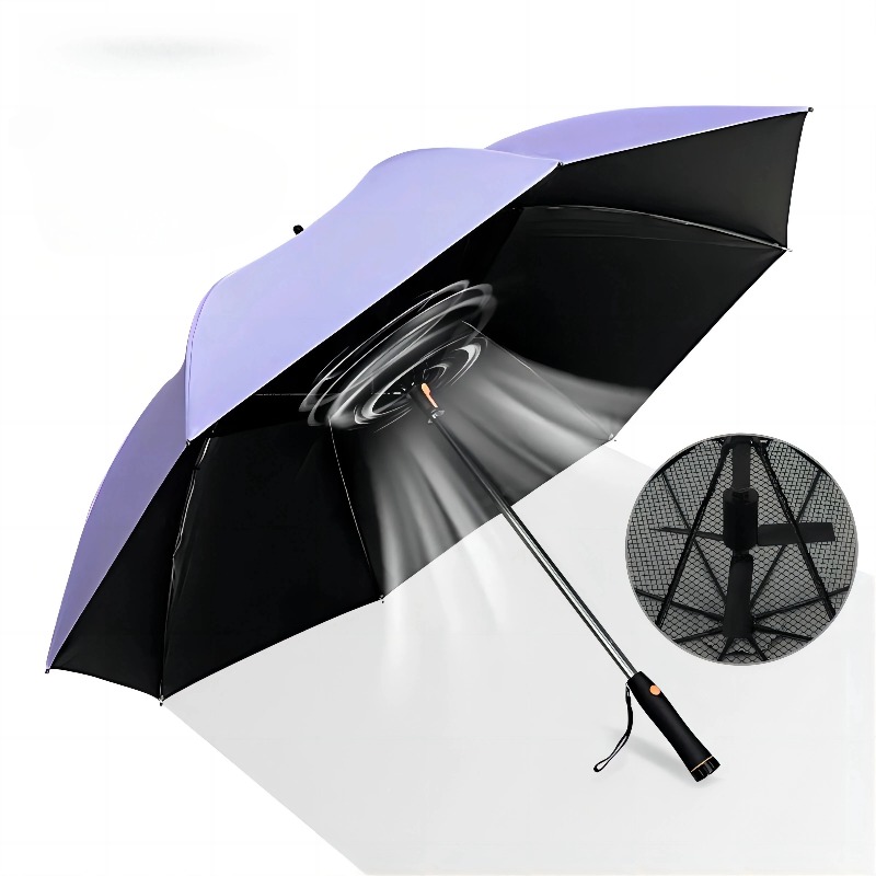 Golf Umbrella Large - 強化ロングハンドル傘、電動ファン付き大型傘、100%UVカットビーチゴルフ傘、耐風・防水パラソル