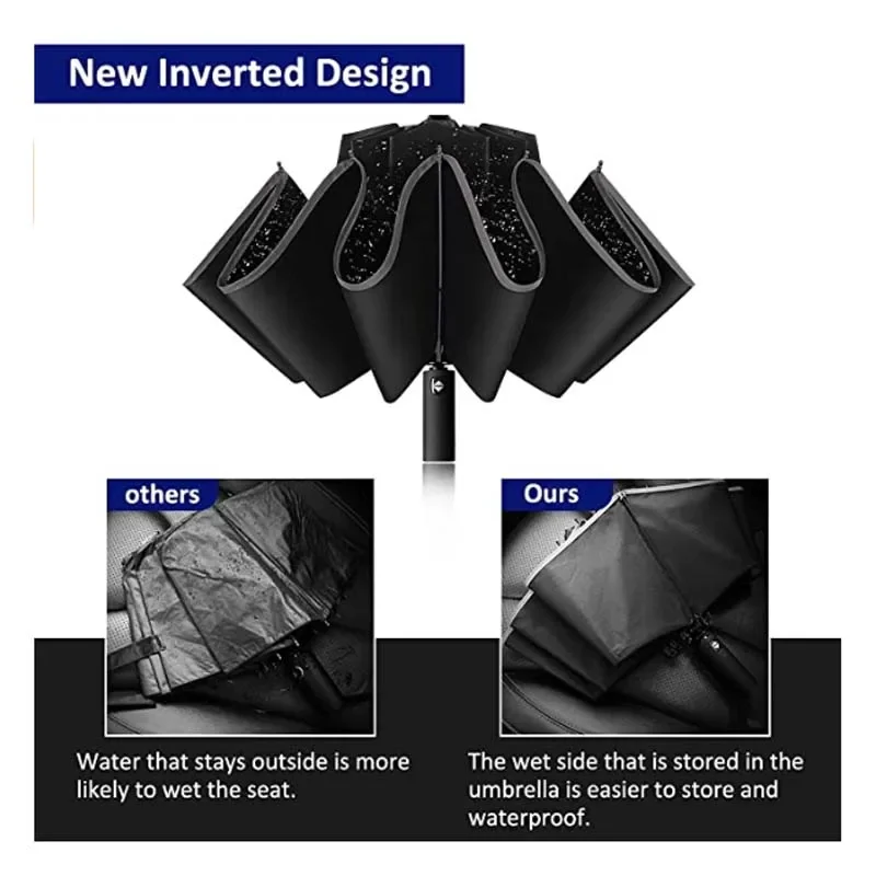 男性女性傘全自動逆折りたたみ傘、防風反射ストライプ付きUV傘 - Golf Umbrella Large のレビューと価格