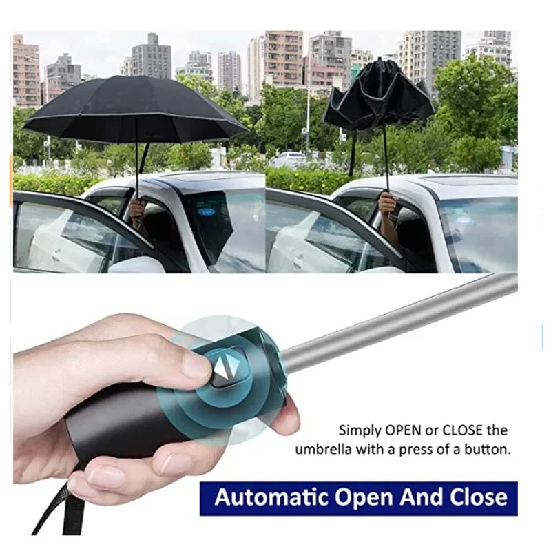 男性女性傘全自動逆折りたたみ傘、防風反射ストライプ付きUV傘 - Golf Umbrella Large のレビューと価格